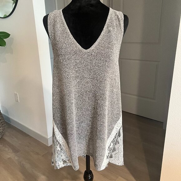A'Reve Tops - A'Reve Womens Gray Cream Tunic Tank Top Lace Romantic Sz Small Cottagecore